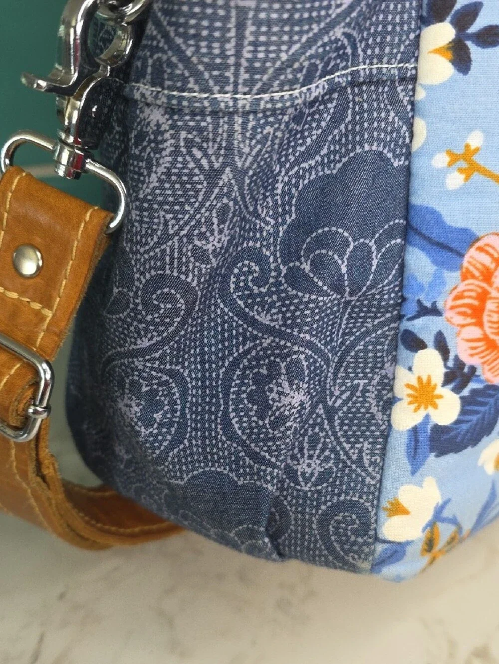 Shoulder/Crossbody Bag with Floral Accent